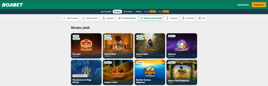 Boabet kaszinó játékok