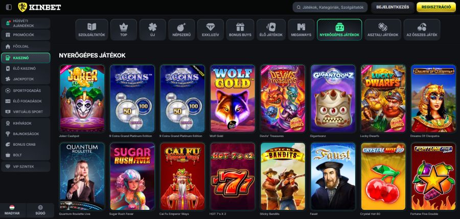 Kinbet hatalmas nyerőgép-katalógusa